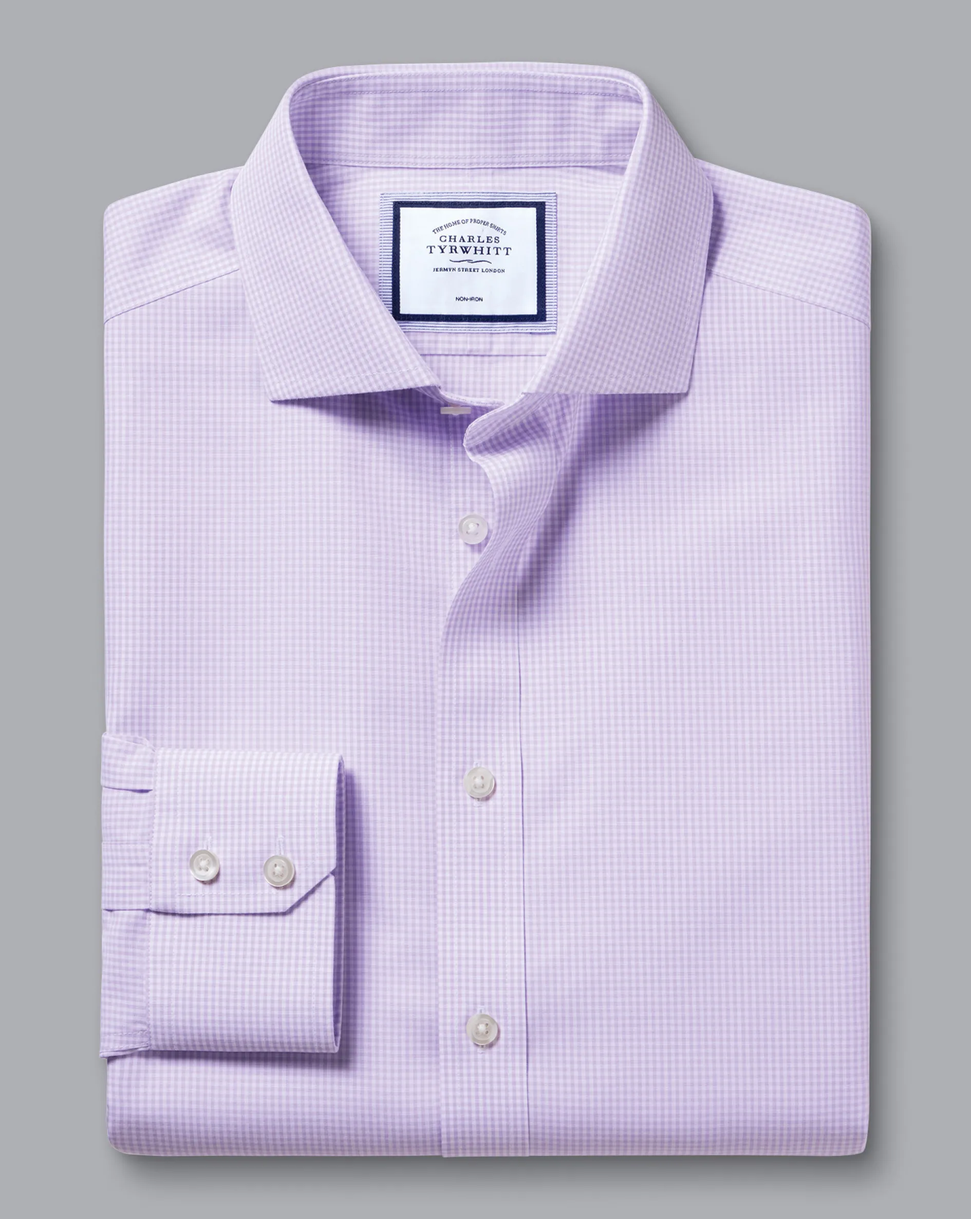 Best Charles Tyrwhitt Spread Collar Non-Iron Mini Gingham Check Shirt - Mauve Purple