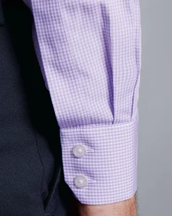 Best Charles Tyrwhitt Spread Collar Non-Iron Mini Gingham Check Shirt - Mauve Purple