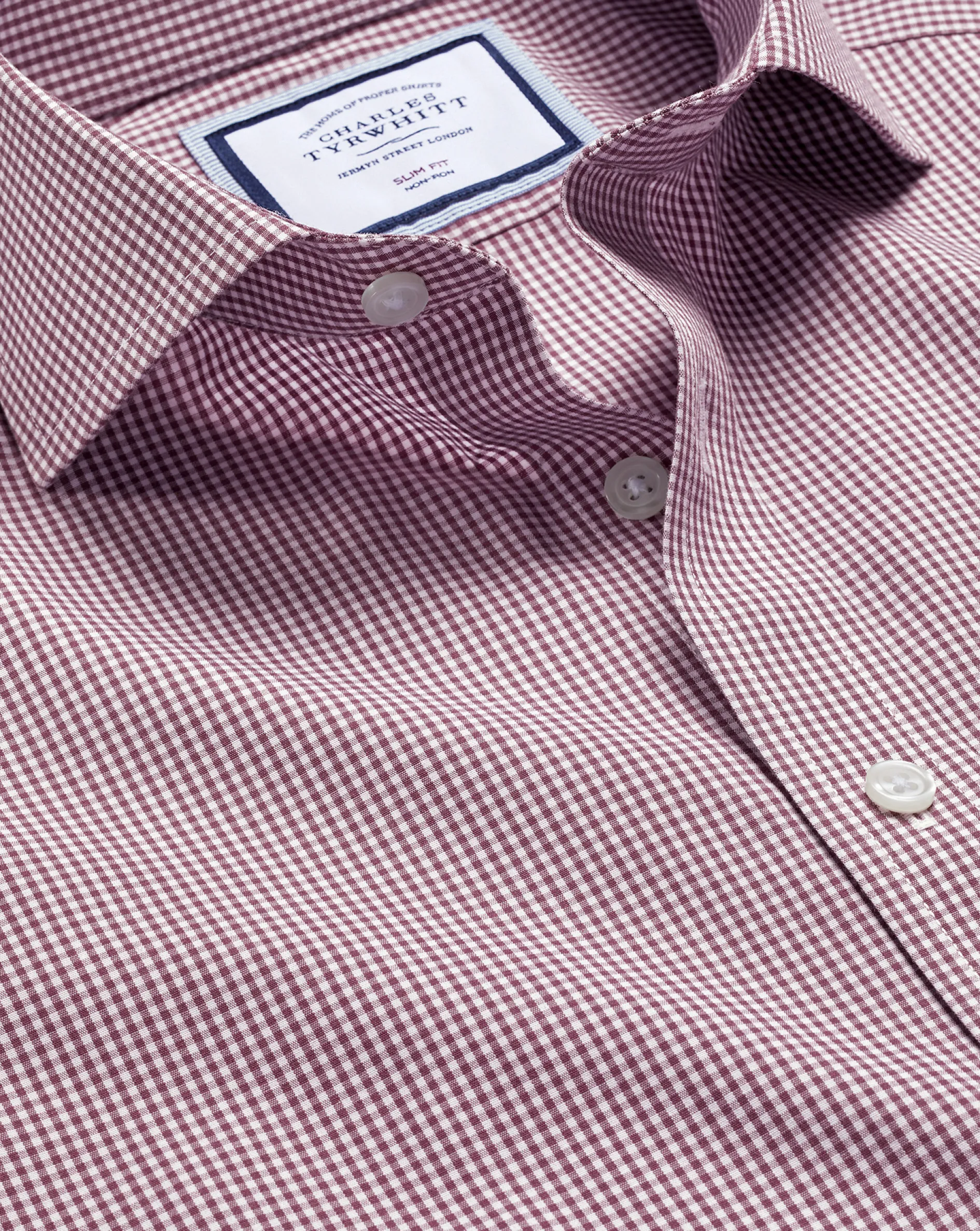 Best Sale Charles Tyrwhitt Spread Collar Non-Iron Mini Gingham Check Shirt - Claret Pink