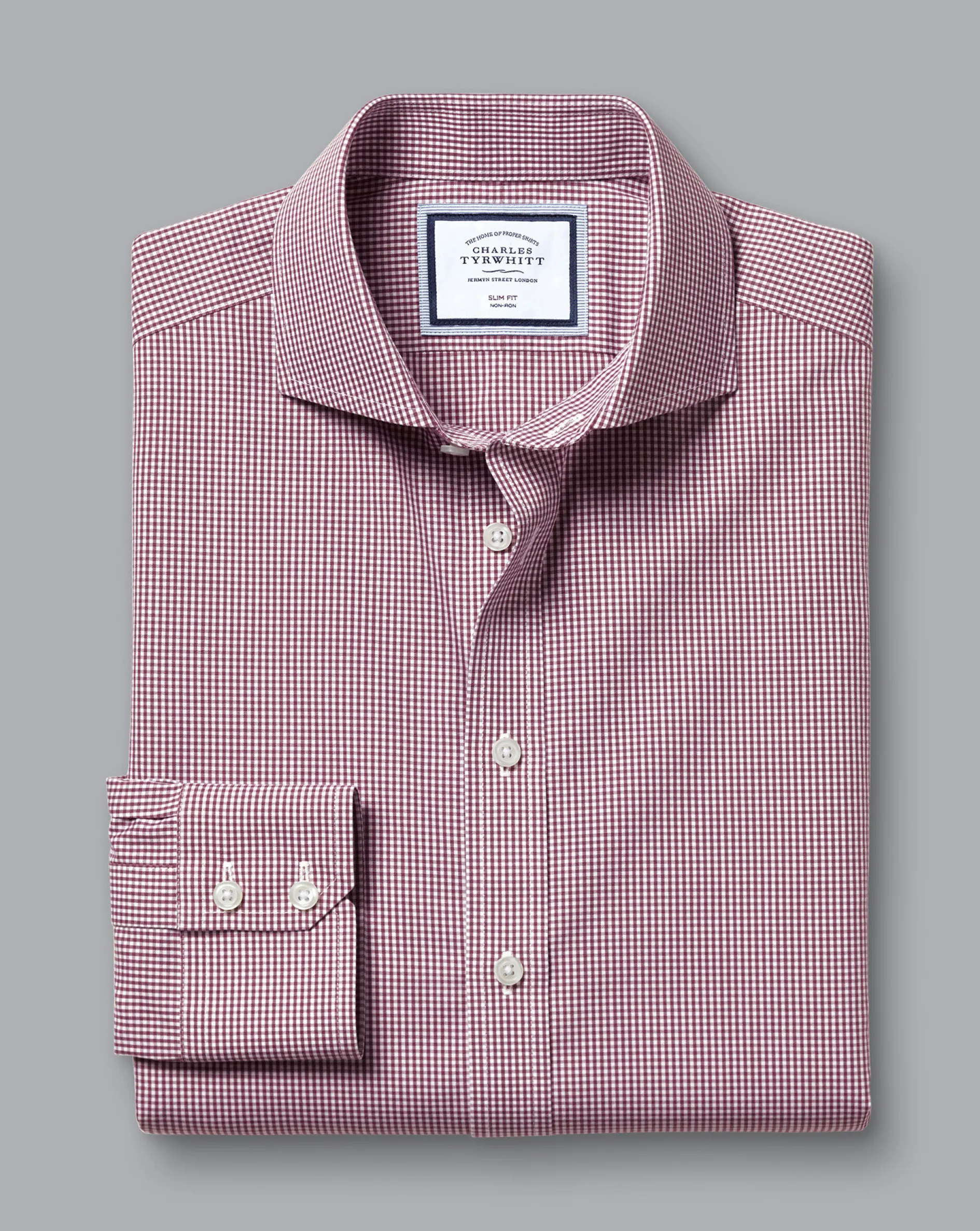 Best Sale Charles Tyrwhitt Spread Collar Non-Iron Mini Gingham Check Shirt - Claret Pink