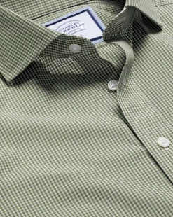 Sale Charles Tyrwhitt Spread Collar Non-Iron Mini Gingham Check Shirt - Green Olive
