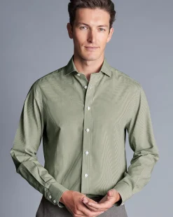 Sale Charles Tyrwhitt Spread Collar Non-Iron Mini Gingham Check Shirt - Green Olive