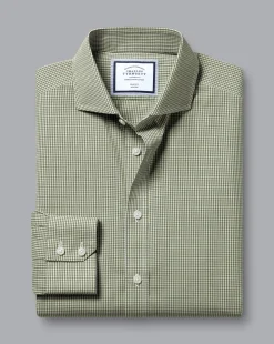Sale Charles Tyrwhitt Spread Collar Non-Iron Mini Gingham Check Shirt - Green Olive