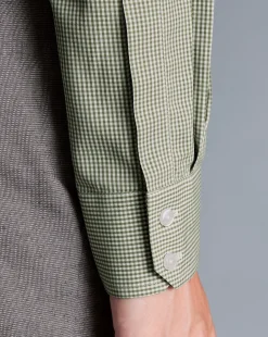 Sale Charles Tyrwhitt Spread Collar Non-Iron Mini Gingham Check Shirt - Green Olive