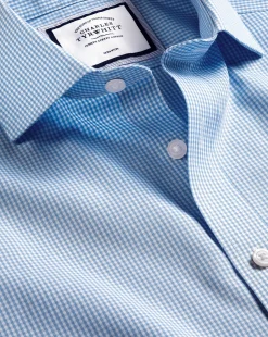 Discount Charles Tyrwhitt Spread Collar Non-Iron Mini Gingham Check Shirt - Cornflower Blue