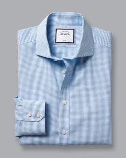 Discount Charles Tyrwhitt Spread Collar Non-Iron Mini Gingham Check Shirt - Cornflower Blue
