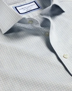 Shop Charles Tyrwhitt Spread Collar Non-Iron Mini Prince of Wales Check Shirt - Grey Silver