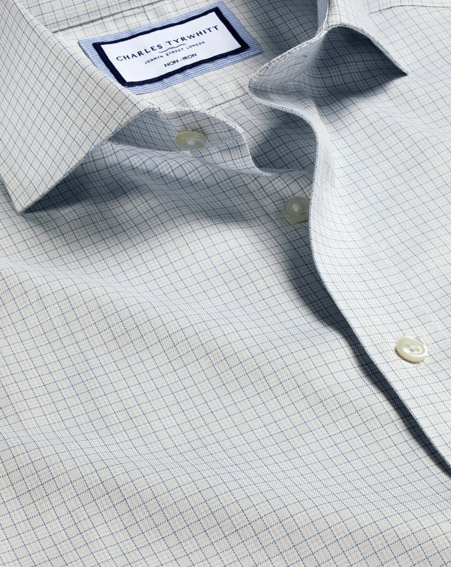 Shop Charles Tyrwhitt Spread Collar Non-Iron Mini Prince of Wales Check Shirt - Grey Silver
