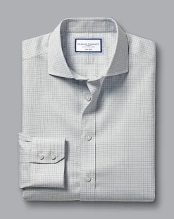 Shop Charles Tyrwhitt Spread Collar Non-Iron Mini Prince of Wales Check Shirt - Grey Silver