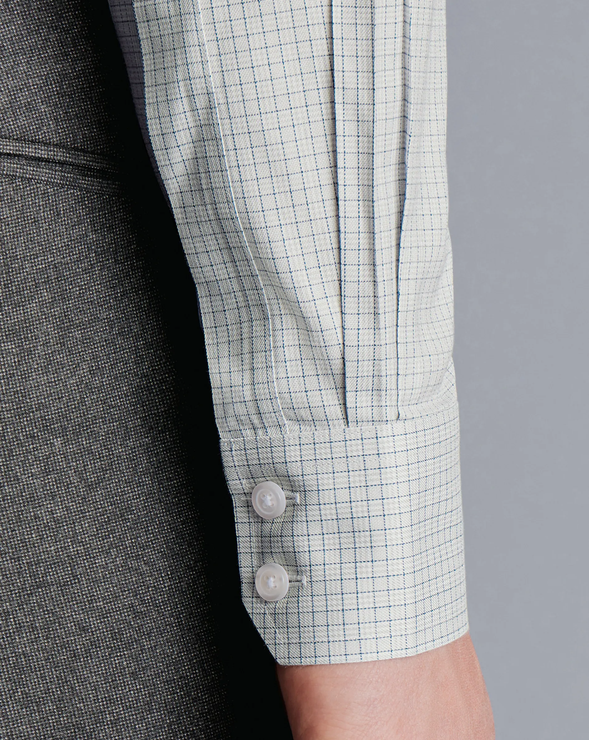 Shop Charles Tyrwhitt Spread Collar Non-Iron Mini Prince of Wales Check Shirt - Grey Silver
