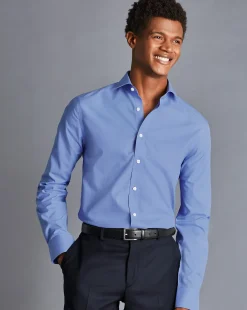 New Charles Tyrwhitt Spread Collar Non-Iron Poplin Shirt - Ocean Blue