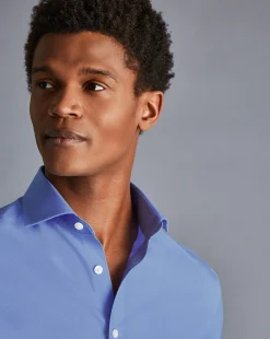 New Charles Tyrwhitt Spread Collar Non-Iron Poplin Shirt - Ocean Blue