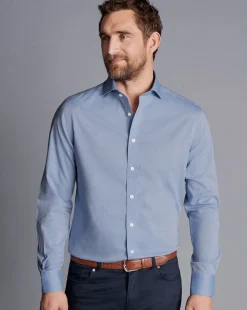 Store Charles Tyrwhitt Spread Collar Non-Iron Poplin Shirt - Steel Blue