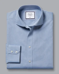 Store Charles Tyrwhitt Spread Collar Non-Iron Poplin Shirt - Steel Blue