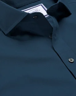 Store Charles Tyrwhitt Spread Collar Non-Iron Poplin Shirt - Petrol Blue
