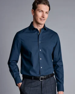 Store Charles Tyrwhitt Spread Collar Non-Iron Poplin Shirt - Petrol Blue