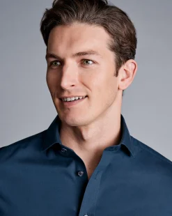 Store Charles Tyrwhitt Spread Collar Non-Iron Poplin Shirt - Petrol Blue