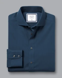 Store Charles Tyrwhitt Spread Collar Non-Iron Poplin Shirt - Petrol Blue