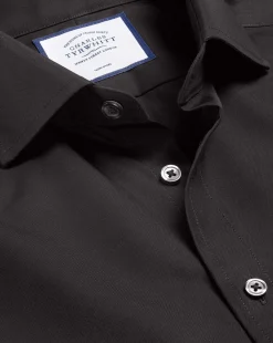 Store Charles Tyrwhitt Spread Collar Non-Iron Poplin Shirt - Black