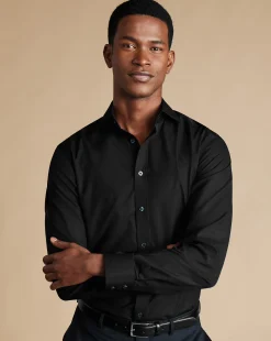 Store Charles Tyrwhitt Spread Collar Non-Iron Poplin Shirt - Black