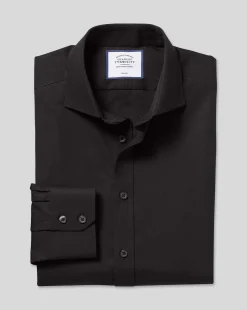 Store Charles Tyrwhitt Spread Collar Non-Iron Poplin Shirt - Black