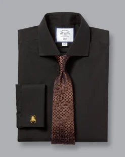Store Charles Tyrwhitt Spread Collar Non-Iron Poplin Shirt - Black