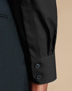 Store Charles Tyrwhitt Spread Collar Non-Iron Poplin Shirt - Black