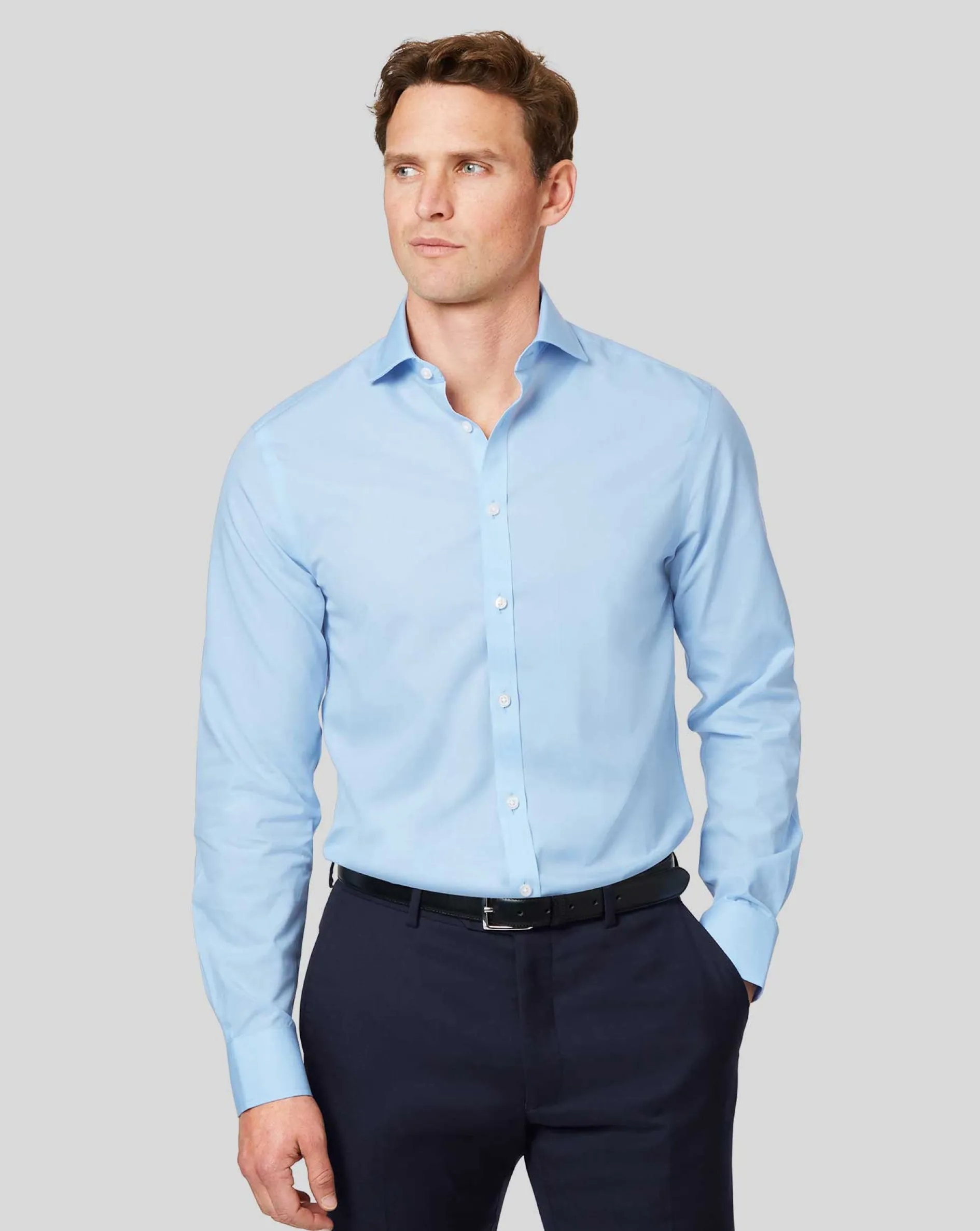Sale Charles Tyrwhitt Spread Collar Non-Iron Poplin Shirt - Blue Sky