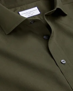 Online Charles Tyrwhitt Spread Collar Non-Iron Poplin Shirt - Green Olive