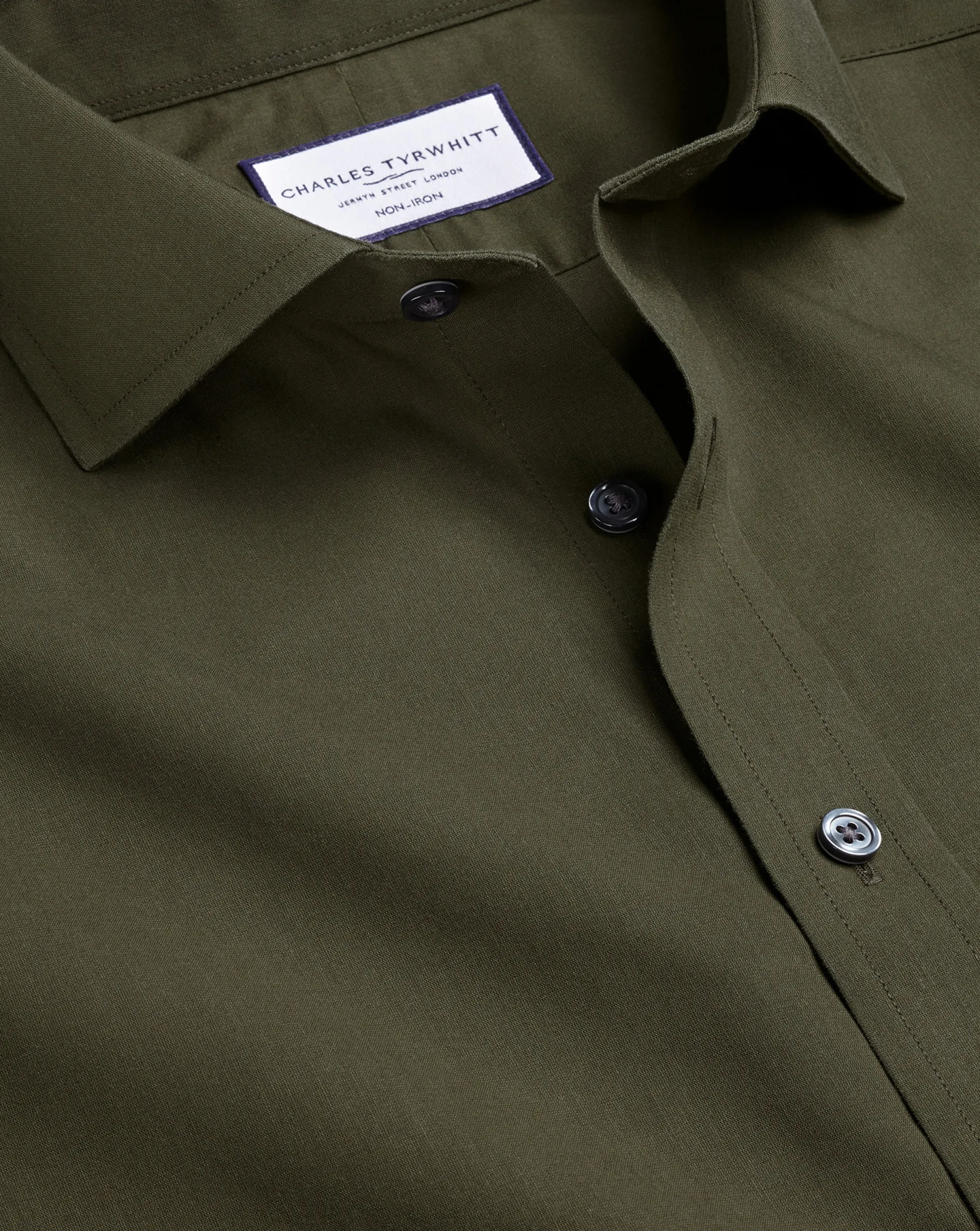 Online Charles Tyrwhitt Spread Collar Non-Iron Poplin Shirt - Green Olive