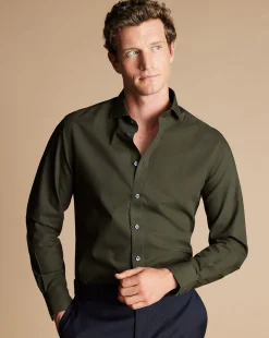 Online Charles Tyrwhitt Spread Collar Non-Iron Poplin Shirt - Green Olive
