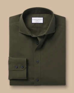 Online Charles Tyrwhitt Spread Collar Non-Iron Poplin Shirt - Green Olive