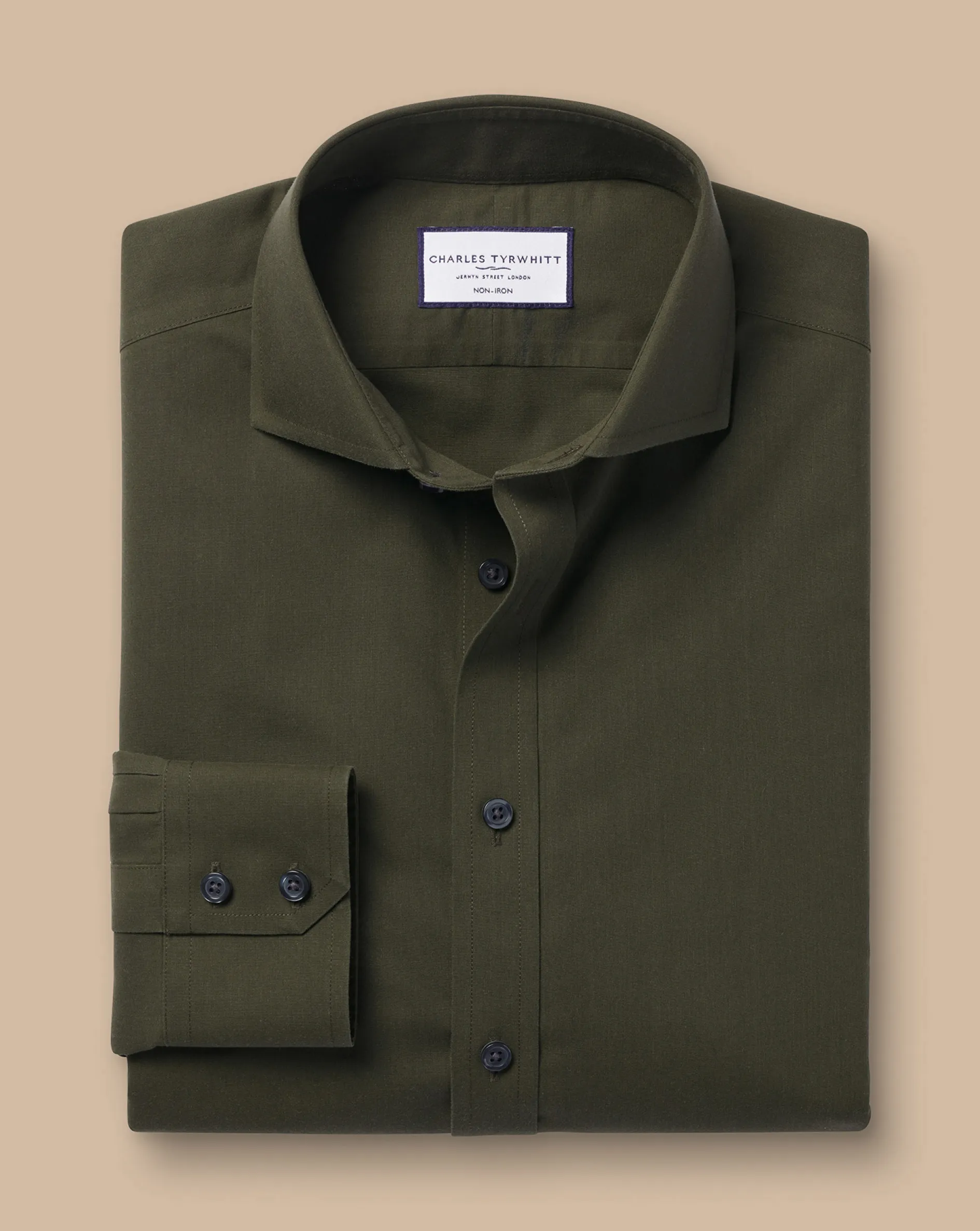 Online Charles Tyrwhitt Spread Collar Non-Iron Poplin Shirt - Green Olive