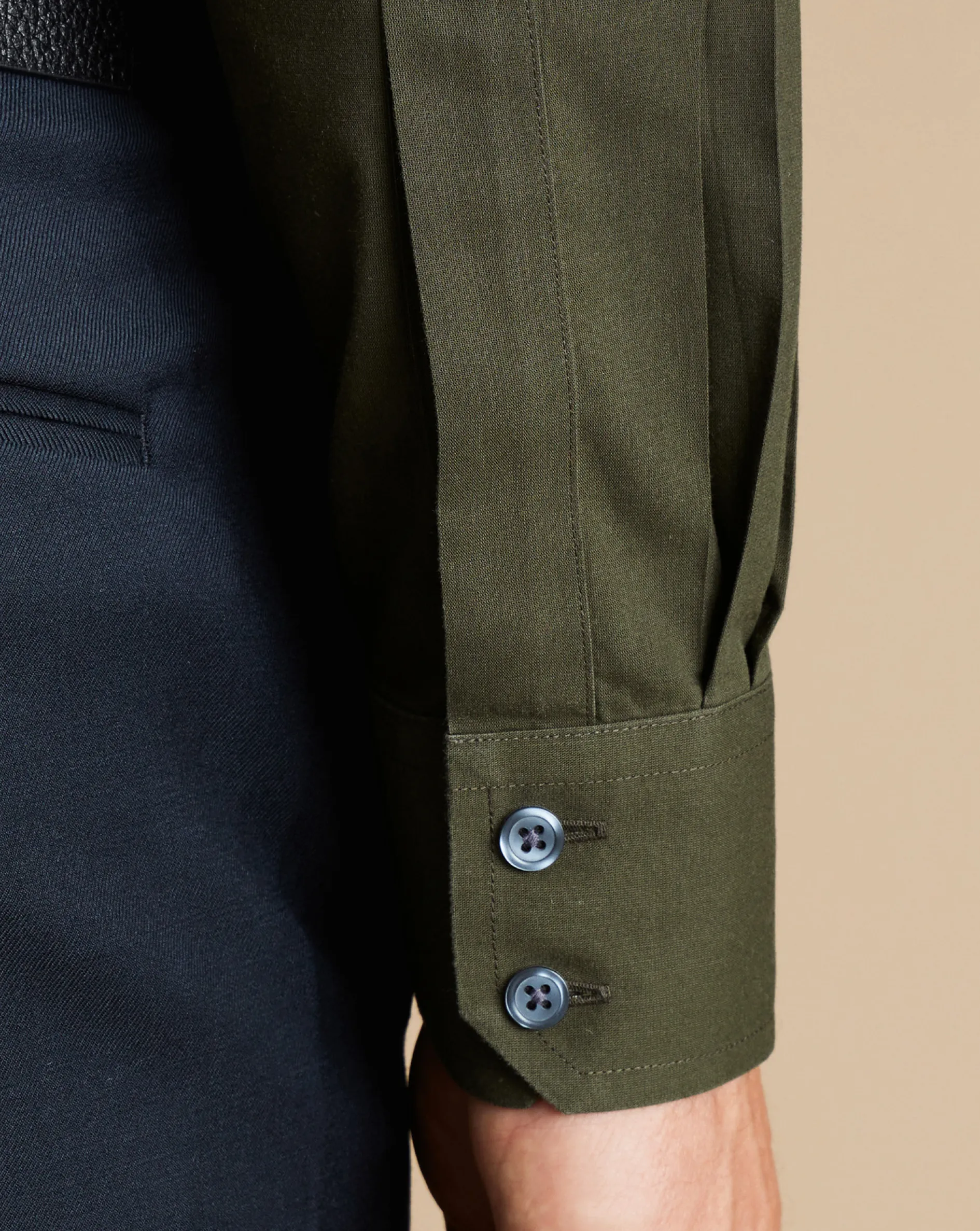 Online Charles Tyrwhitt Spread Collar Non-Iron Poplin Shirt - Green Olive