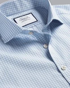 Store Charles Tyrwhitt Spread Collar Non-Iron Poplin Fine Check Shirt - Blue Sky