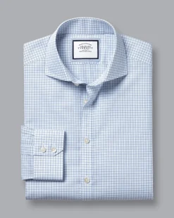 Store Charles Tyrwhitt Spread Collar Non-Iron Poplin Fine Check Shirt - Blue Sky