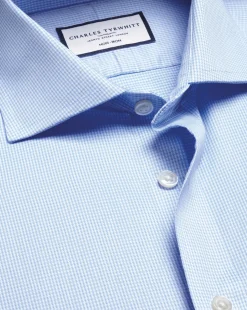 New Charles Tyrwhitt Spread Collar Non-Iron Puppytooth Shirt - Blue Sky