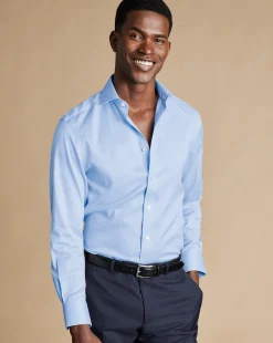 New Charles Tyrwhitt Spread Collar Non-Iron Puppytooth Shirt - Blue Sky
