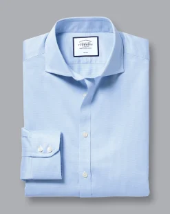 New Charles Tyrwhitt Spread Collar Non-Iron Puppytooth Shirt - Blue Sky
