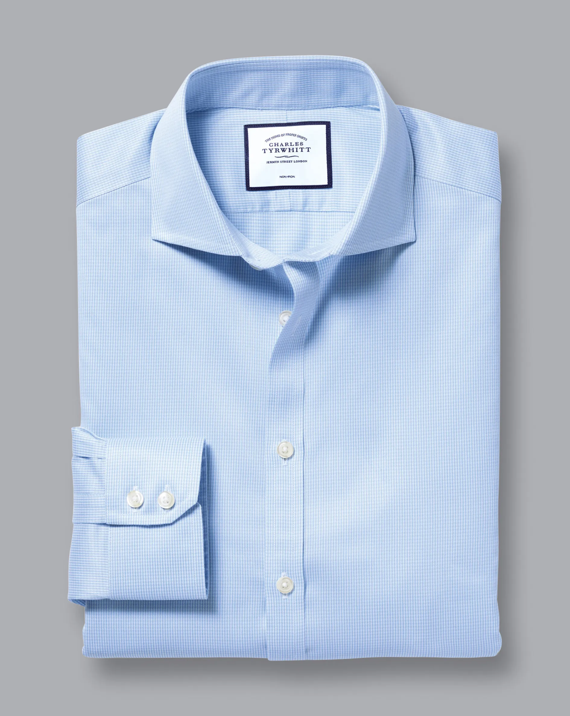 New Charles Tyrwhitt Spread Collar Non-Iron Puppytooth Shirt - Blue Sky