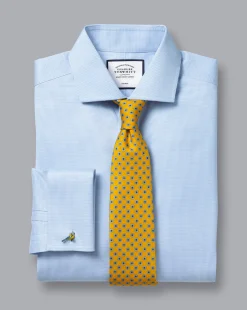 New Charles Tyrwhitt Spread Collar Non-Iron Puppytooth Shirt - Blue Sky