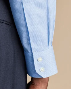 New Charles Tyrwhitt Spread Collar Non-Iron Puppytooth Shirt - Blue Sky