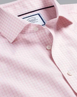 Outlet Charles Tyrwhitt Spread Collar Non-Iron Regent Weave Check Shirt - Pink