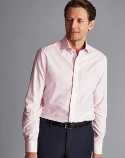 Outlet Charles Tyrwhitt Spread Collar Non-Iron Regent Weave Check Shirt - Pink