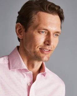 Outlet Charles Tyrwhitt Spread Collar Non-Iron Regent Weave Check Shirt - Pink
