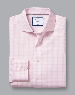 Outlet Charles Tyrwhitt Spread Collar Non-Iron Regent Weave Check Shirt - Pink