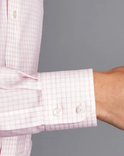Outlet Charles Tyrwhitt Spread Collar Non-Iron Regent Weave Check Shirt - Pink
