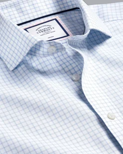 Store Charles Tyrwhitt Spread Collar Non-Iron Regent Weave Check Shirt - Sky