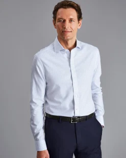 Store Charles Tyrwhitt Spread Collar Non-Iron Regent Weave Check Shirt - Sky