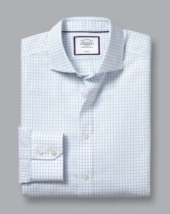 Store Charles Tyrwhitt Spread Collar Non-Iron Regent Weave Check Shirt - Sky